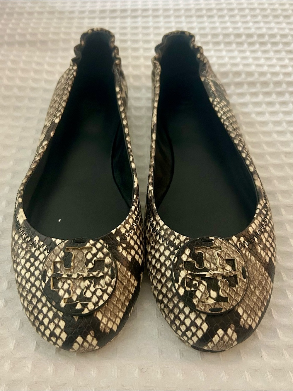 Tory Burch Snake-Print Emma Ballet Flats in Natural and Black - Picture 2 of 8